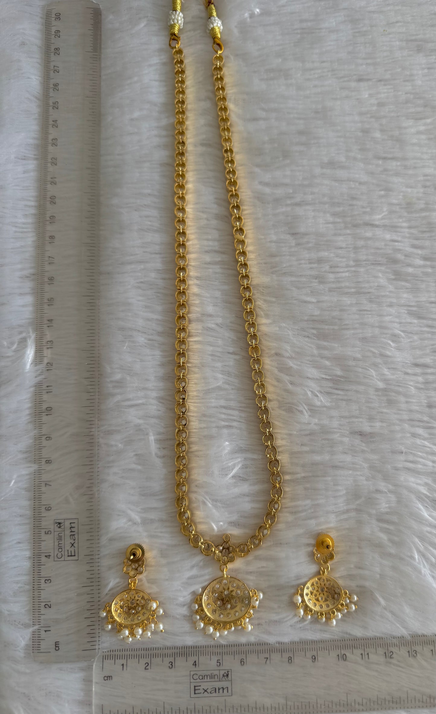 Gold tone AD white South Indian style haar set dj-51678