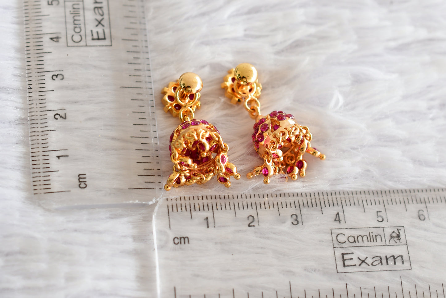 Gold tone AD pink stone jhumkka dj-51890