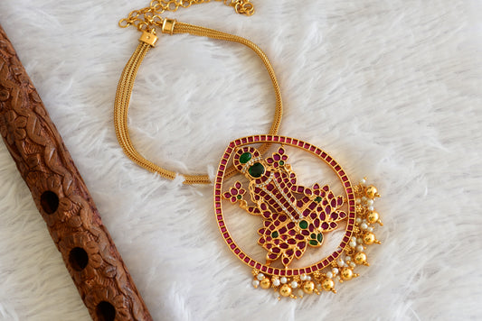 Matte finish kemp-green big Ma Lakshmi pendant necklace dj-51812