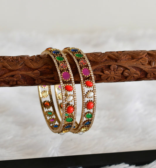 Antique gold tone cz navarathna bangles(2.10) dj-51781