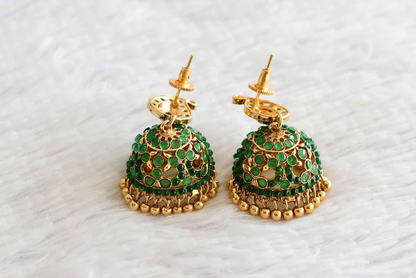 Antique gold tone green mango peacock jhumkka dj-51866