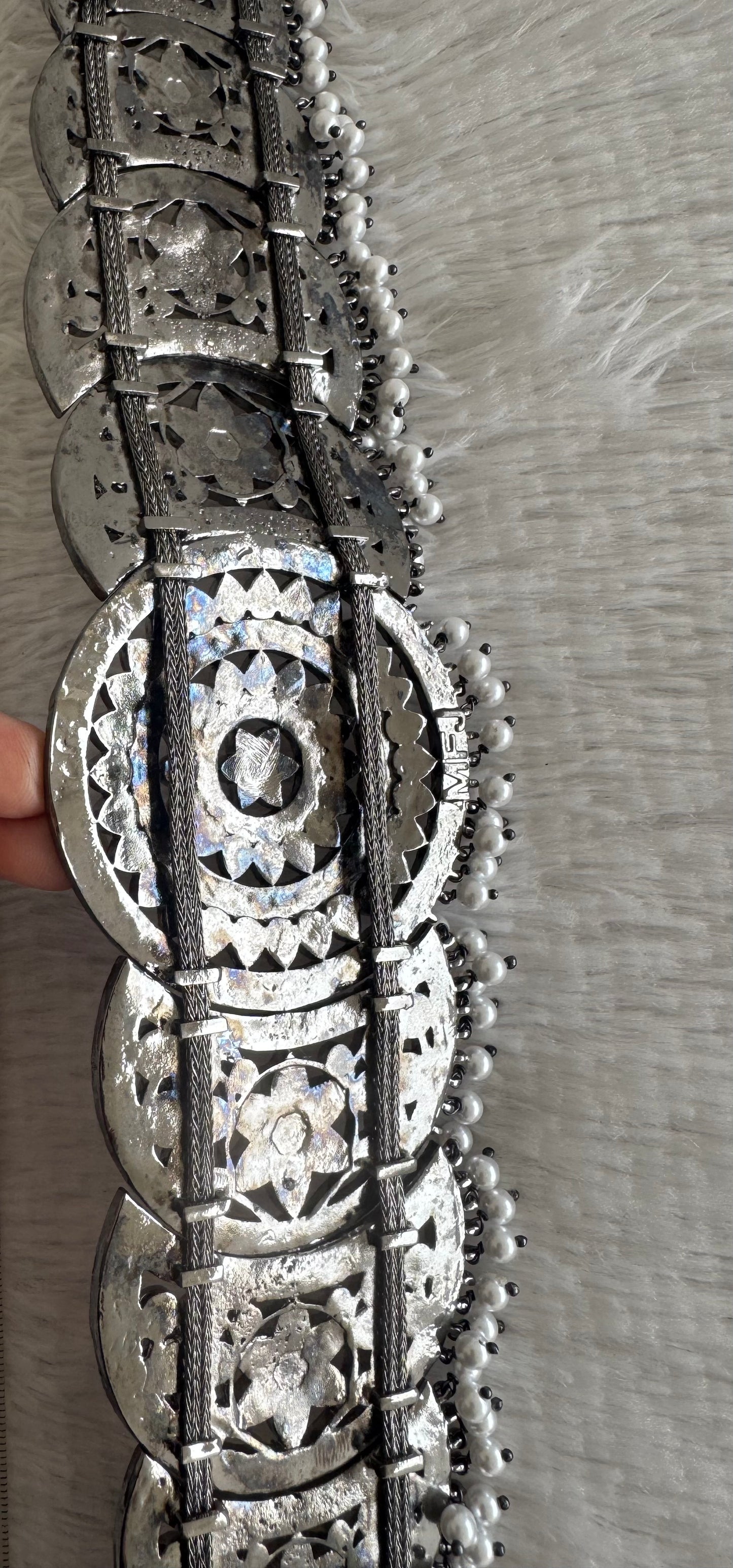 Black finish precious kemp-green-white pearl sun-moon waist band(big) dj-51996