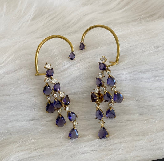Antique gold tone purple-white stone khanpool earrings dj-54651