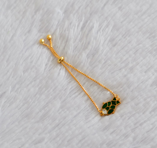 Gold tone green kundan jadau fish bracelet dj-52673
