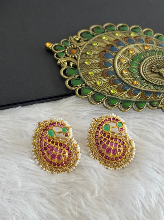 Matte finish kemp-green mango peacock big stud/earrings dj-52106