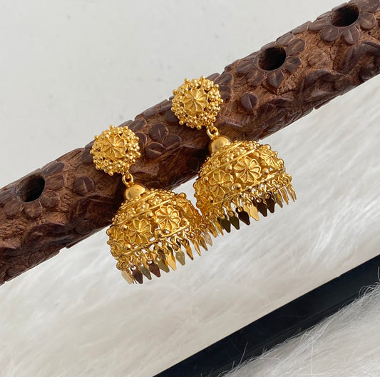 Gold tone kerala style elakka flower jhumkka dj-53148