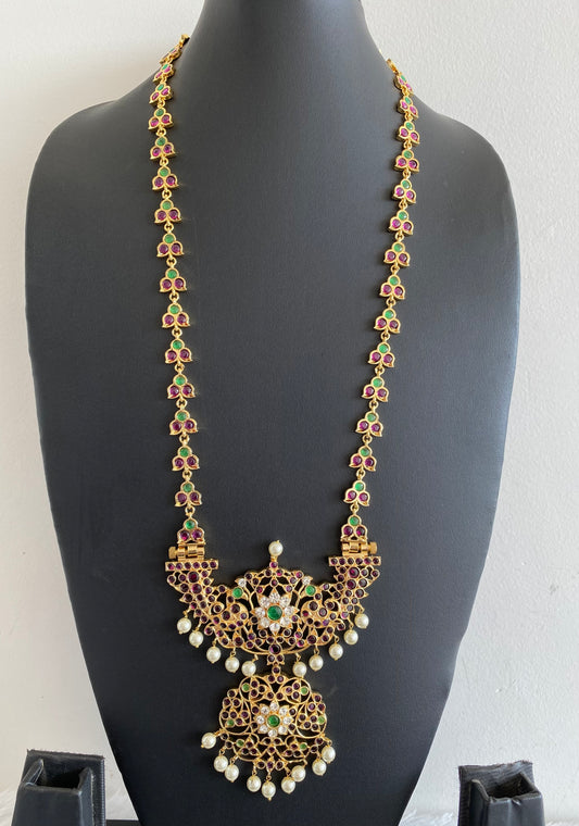 Gold tone precious kemp-green pearl flower haar Dj-52908