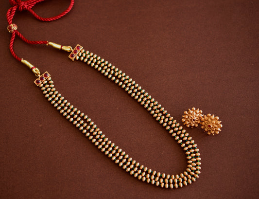 Antique gold tone green beaded multilayer necklace set dj-52699