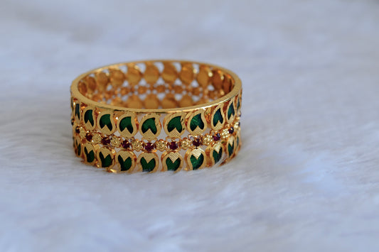 Gold tone Kerala style green double layer mango bangle(2.8) dj-52705