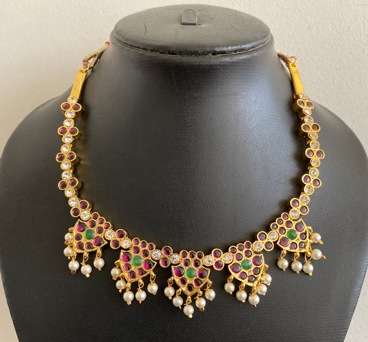 Gold tone precious kemp-green-white pearl necklace dj-53236