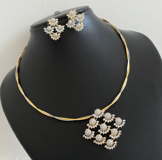 Two tone cz pendant set with kanti necklace dj-54035
