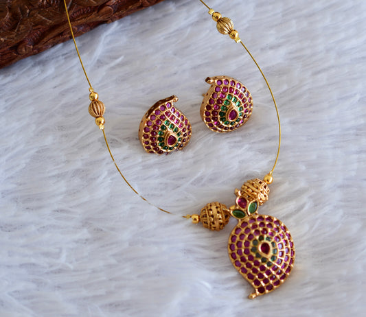 Matte finish ruby-green invisible mango necklace set dj-52414