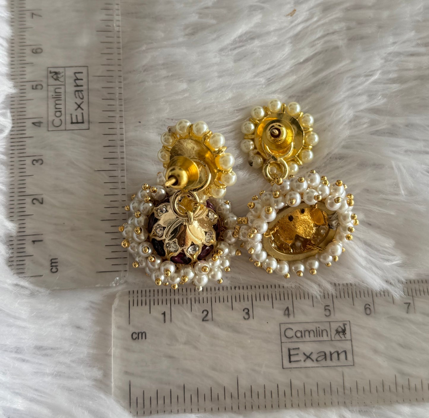 Gold tone precious kemp-green-white pearl jhumkka dj-51477
