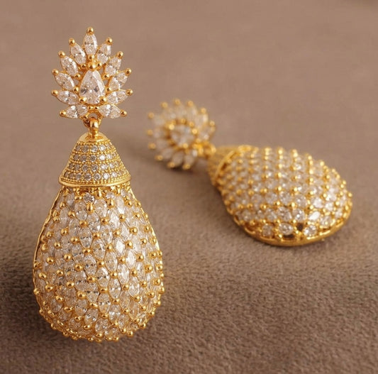 Gold tone Cz Long statement earrings-dj06460