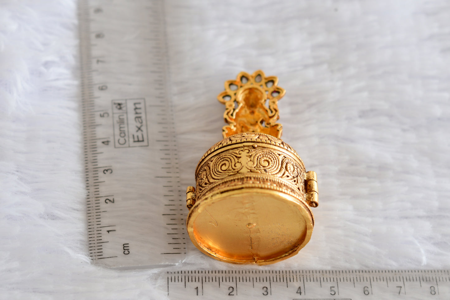 Antique gold tone Ma Lakshmi kumkum box dj-52323