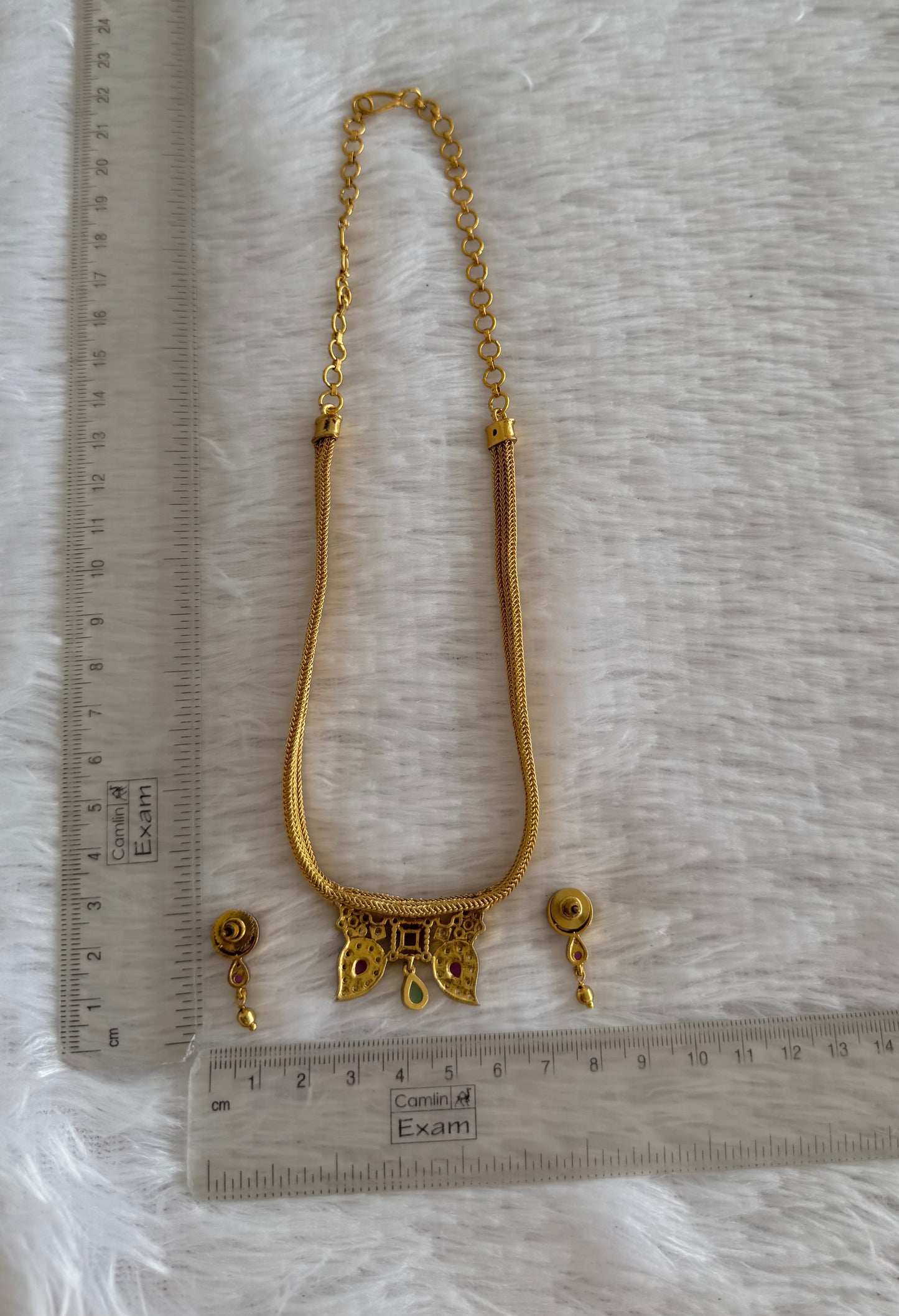 Matte finish cz ruby-green mango necklace set dj-52138