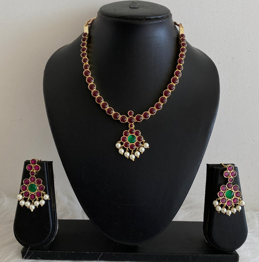 Gold tone precious kemp-green pearl necklace set dj-53936