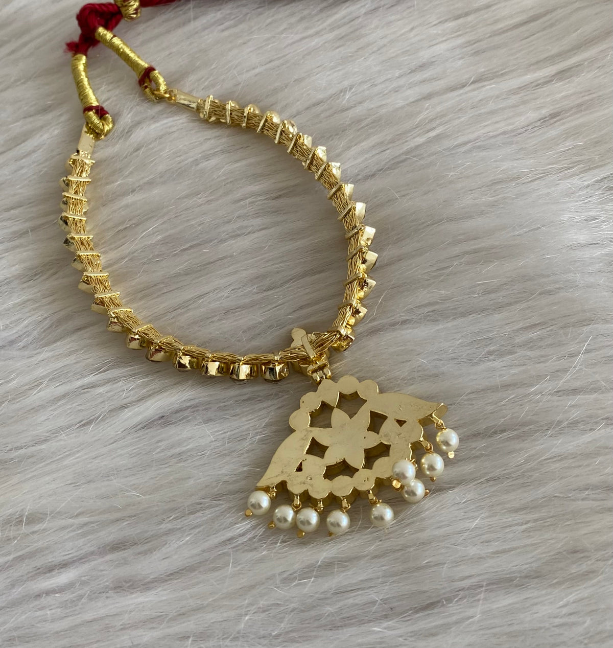 Gold tone AD white stone pearl attigai flower necklace dj-55132