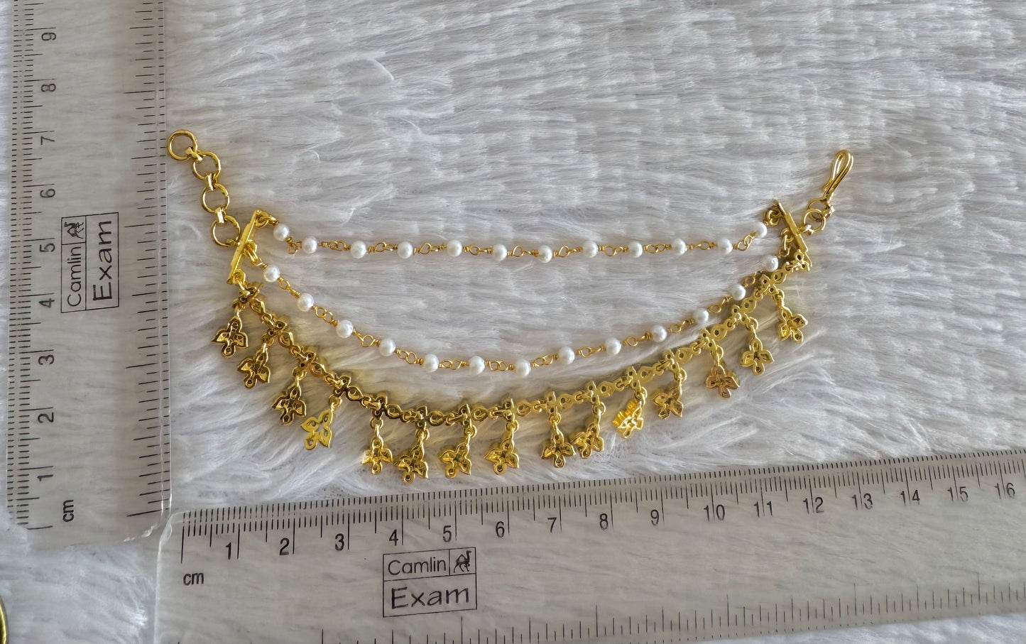 Two tone cz white stone multi layered ear side chain dj-52053