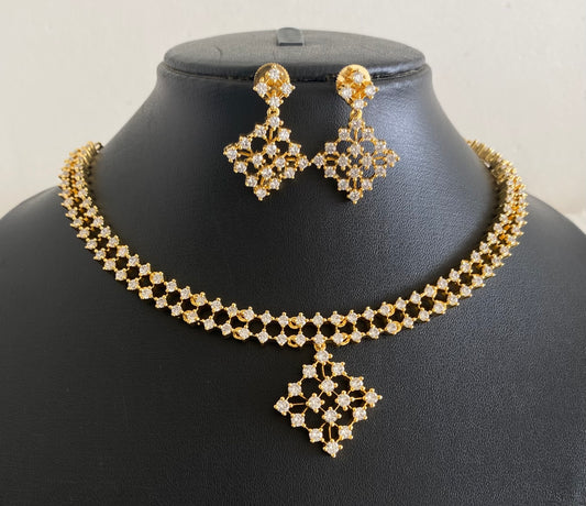Gold tone cz white stone necklace set dj-54342