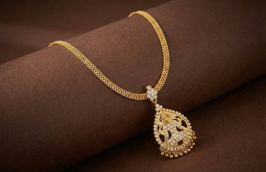 Gold Tone Cz White Lakshmi South Indian Style Necklace/Attigai DJ27247
