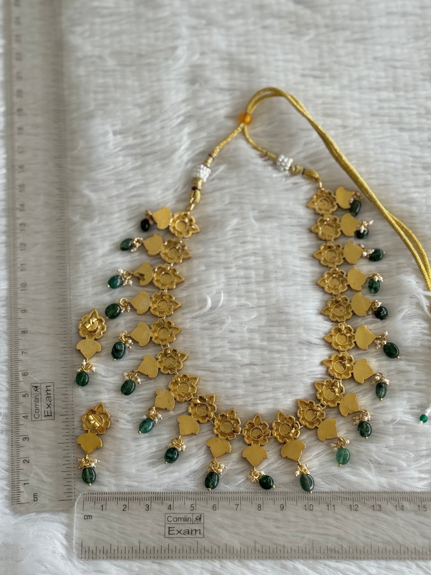 Matte finish pink-green kundan jadau beaded flower necklace set dj-51546