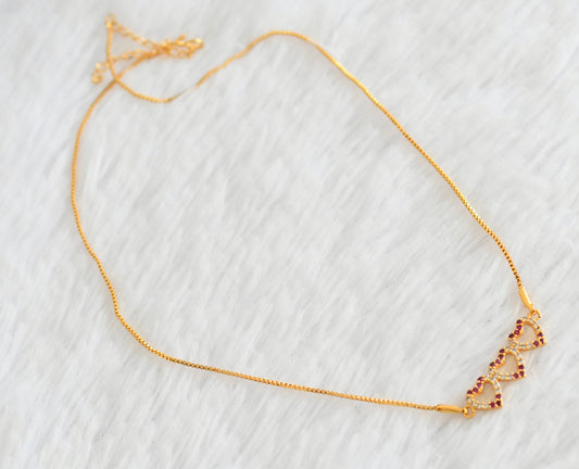Gold tone pink-white heart pendant necklace dj-53103