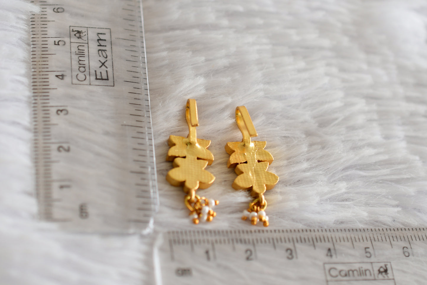 Gold tone pink-green-white kundan jadau butterfly bugadi earrings dj-52487