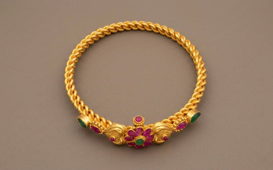 Gold tone screw type ruby-green kada/bracelet(2.8) dj-08318