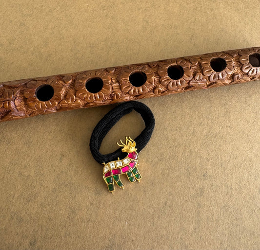 Matte finish pink-green-white kundan jadau deer hair band dj-51515