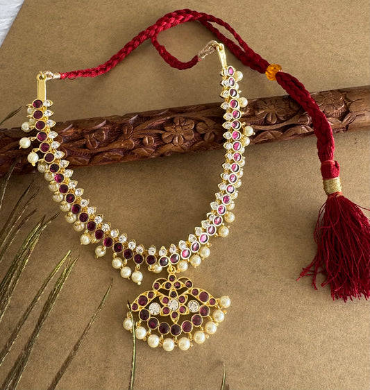 Gold tone precious kemp-white pearl necklace dj-51754