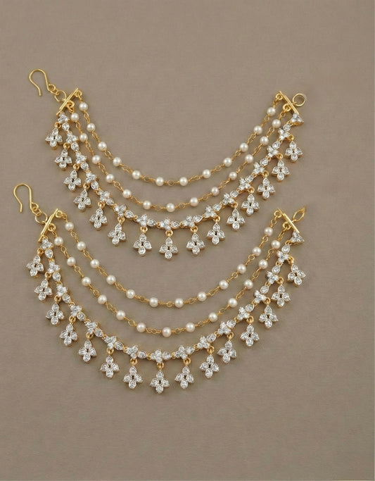 Two tone cz white stone multi layered ear side chain dj-52053