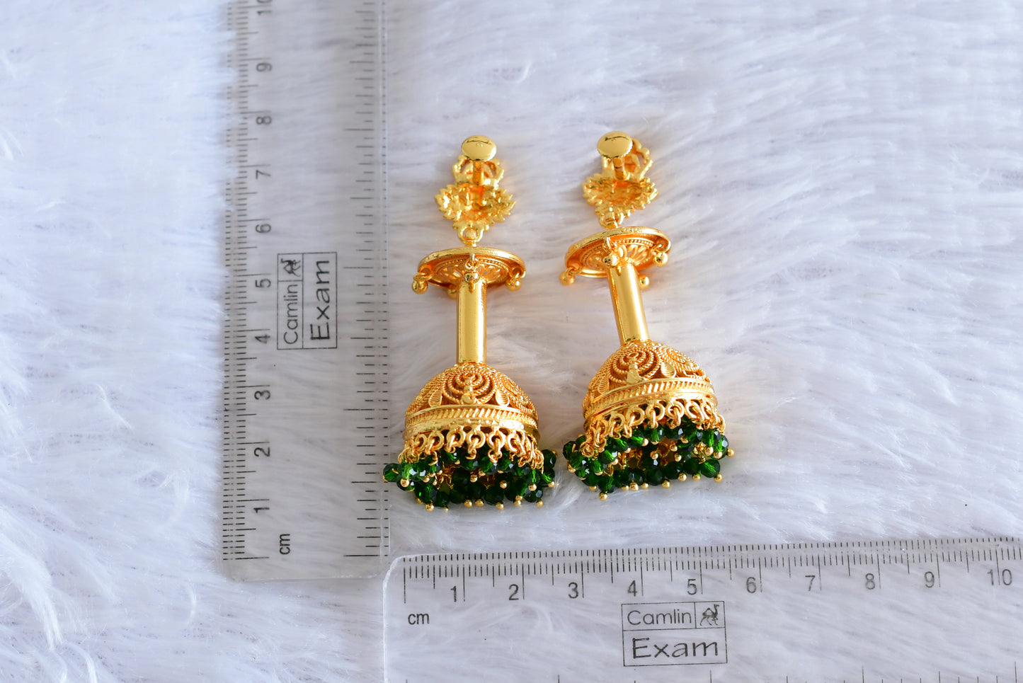 Gold Tone Kerala style Green Lakshmi long jhumkka dj-51799