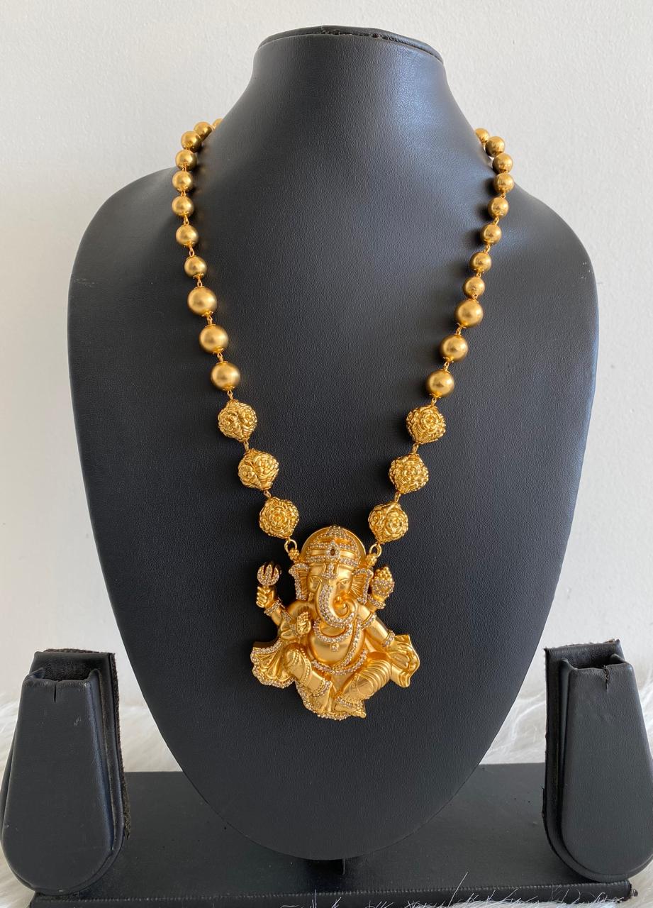 Matte finish cz white stone ganesha beaded mala/necklace dj-45676