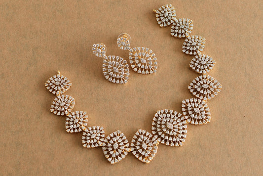 Two tone white stone necklace set dj-51979