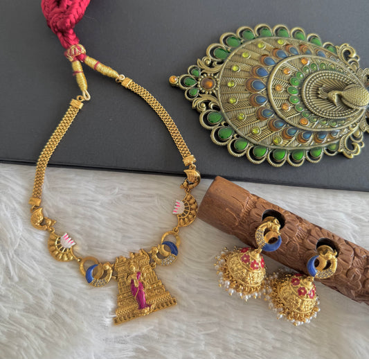 Matte finish Red-pink-blue meenakari Ma Meenakshi necklace set dj-52075