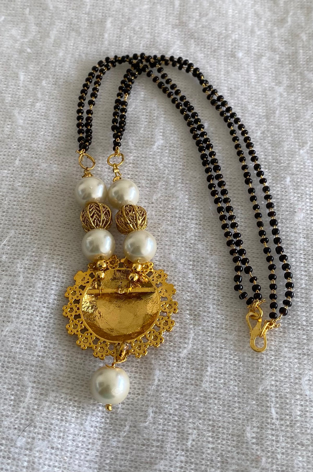 Antique gold tone pearl mangalsutra dj-55016
