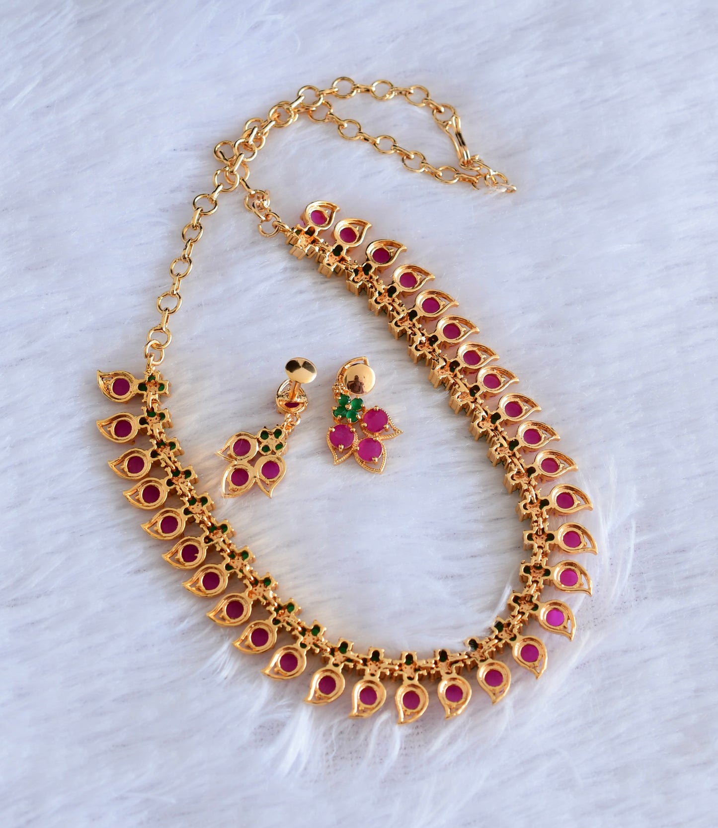 Gold tone ruby-green stone mango necklace set dj-53037