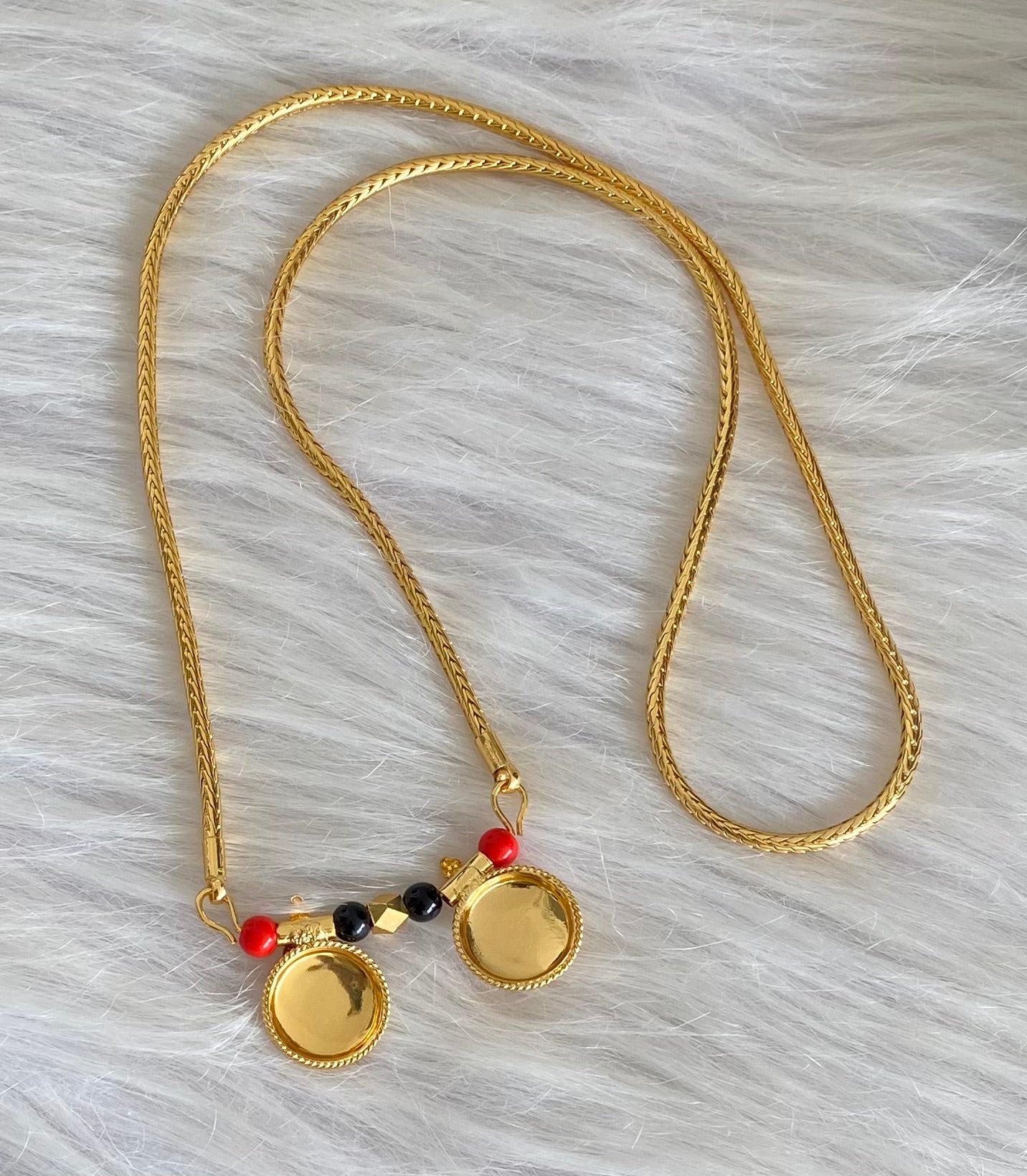 Gold tone 24 inches coral-black beads bottu mangalyam dj-54112