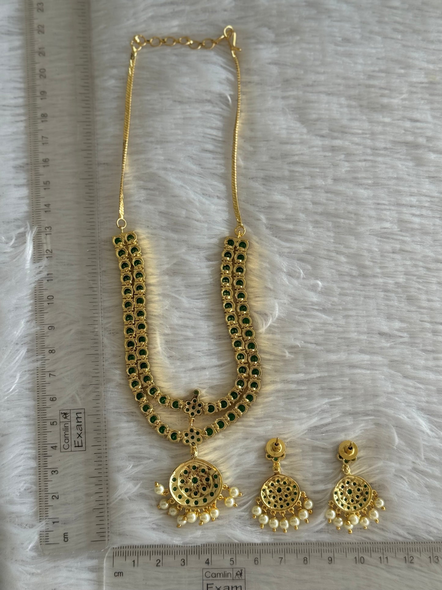 Gold tone AD green south indian style double layer necklace set dj-51674