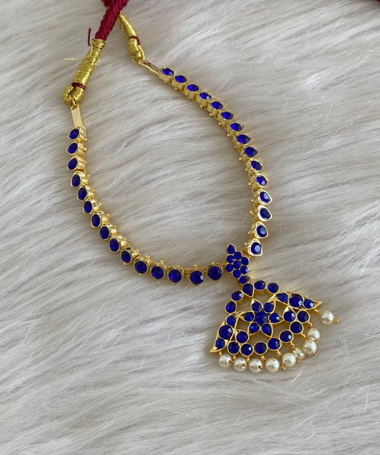 Gold tone AD dark blue stone pearl attigai flower necklace dj-55133