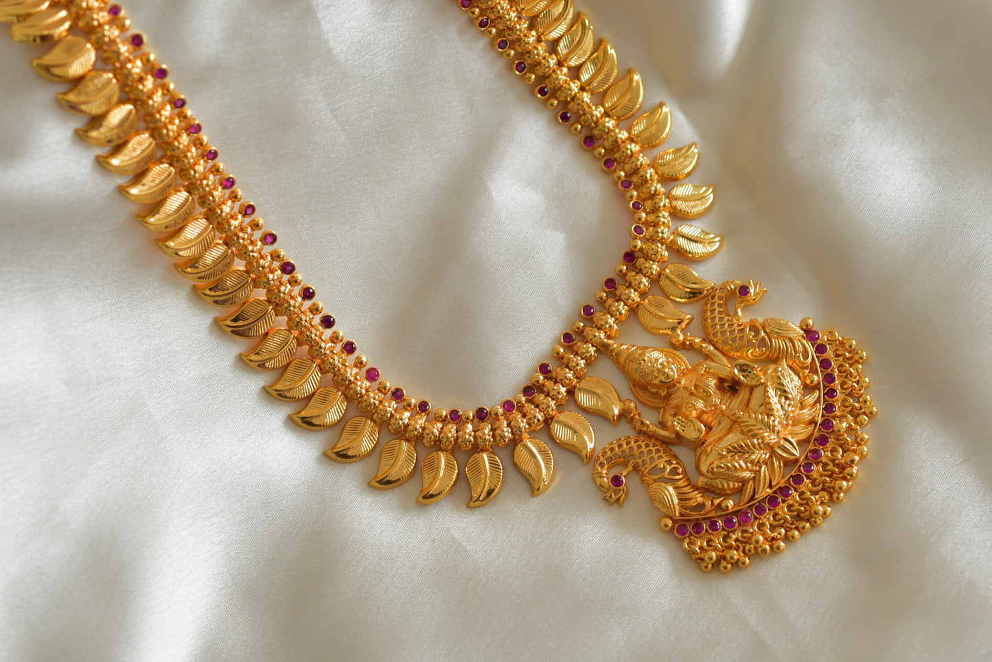 Gold look alike kerala style AD pink lakshmi mango haar dj-51955