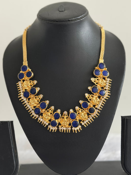 Gold tone blue-white kerala style round Lakshmi necklace dj-51712