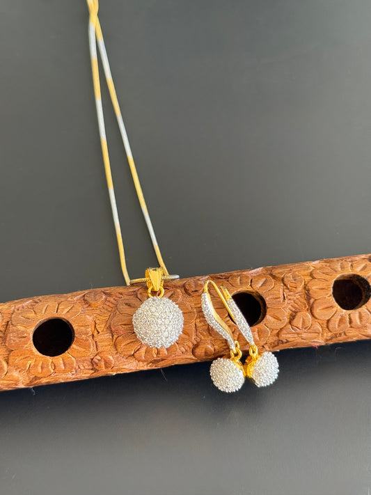 Two tone Cz Ball Pendant with chain Set-dj05004