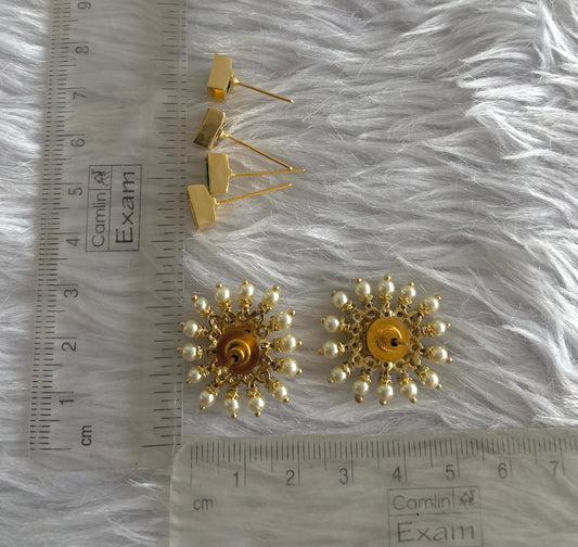 Gold tone cz pearl block stone changeable stud/earrings dj-51124