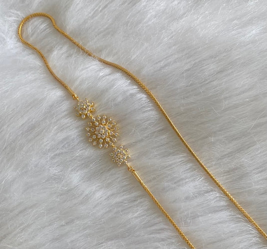 Gold tone white stone flower 30 inches mugappu chain dj-54419
