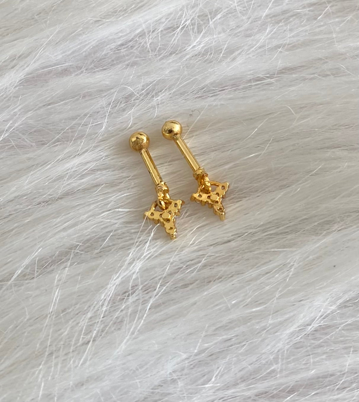 Gold tone cz white stone bugadi screw earrings dj-55129