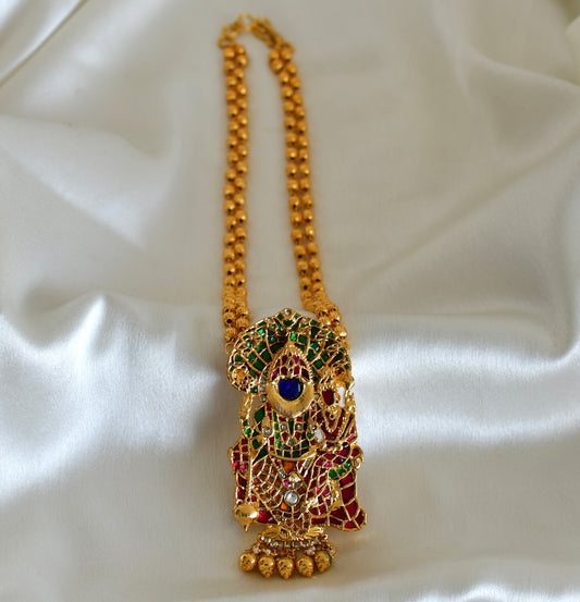Gold tone pink-blue-green kundan jadau Shri Narasimha necklace dj-52574
