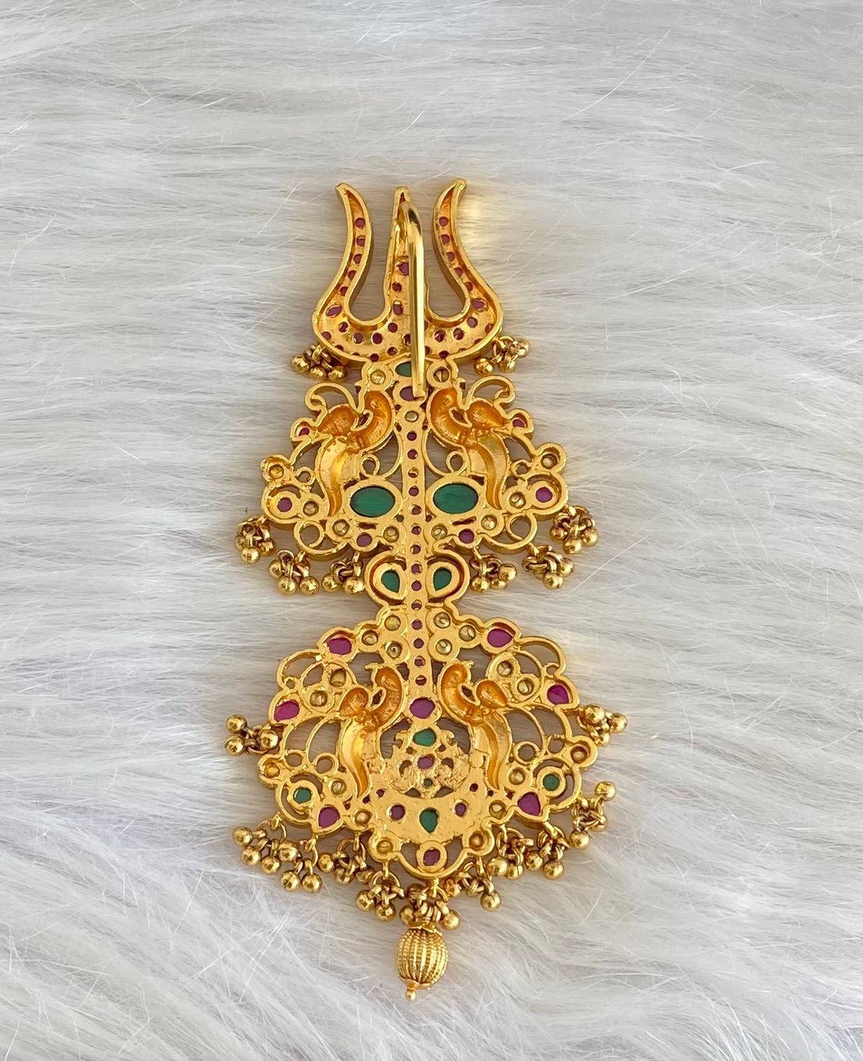 Matte finish kemp-green-white trishul pendant dj-54089