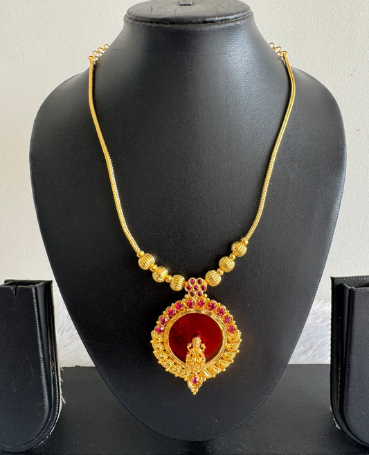 Gold tone pink-red kerala style round kodi Lakshmi necklace dj-51703